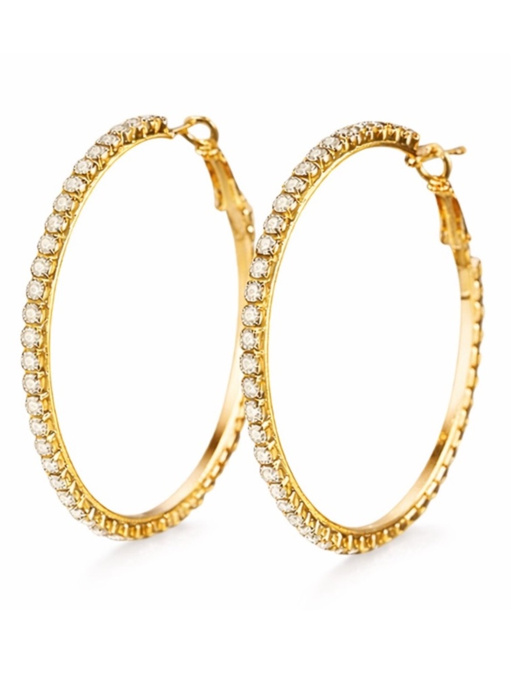 Large Gold Plated Stainless Steel CZ Hoop Earrings - Statement Hoops 60mm